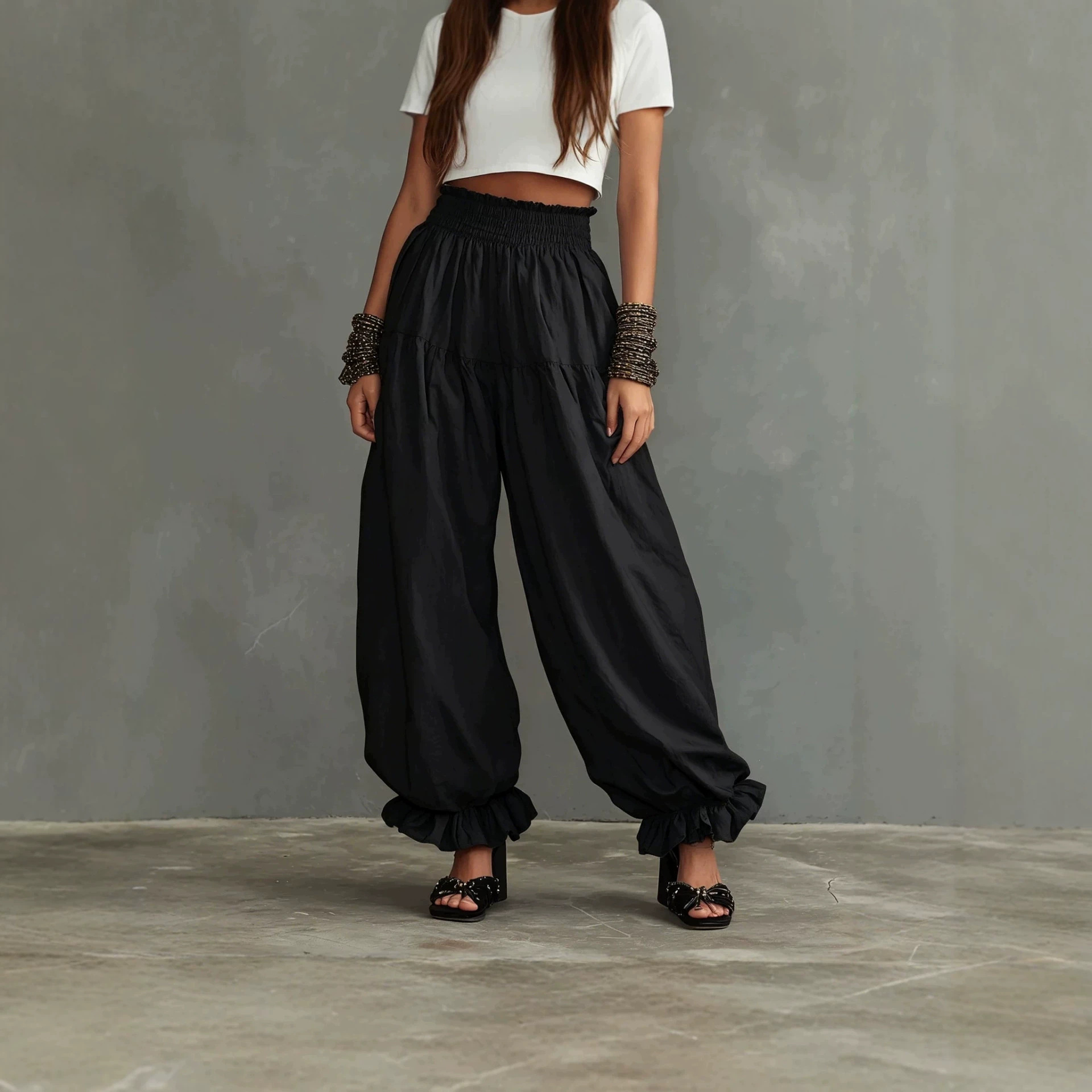 Women's Loose Lantern Pants with Ruffle Hem Casual