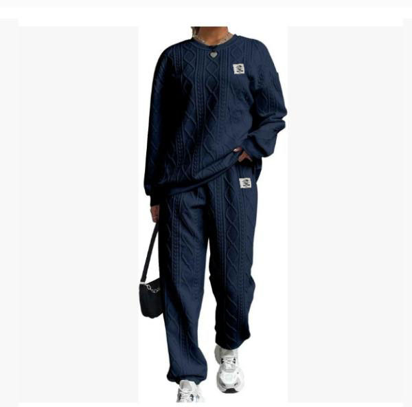 Women's Jacquard Long-Sleeve Crewneck Fleece-Lined Sweatshirt Set