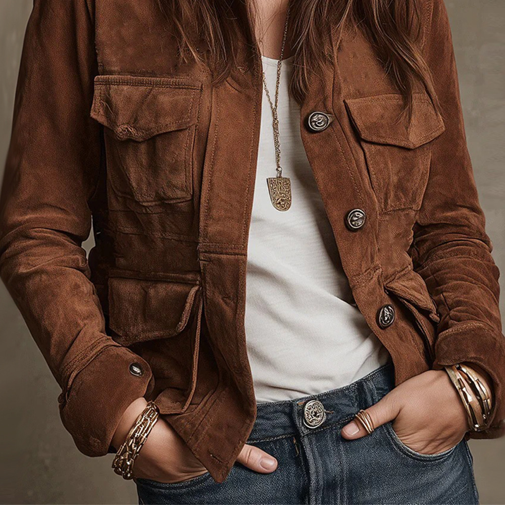 Women's Cropped Button Pocket Jacket Casual Loose Fit Solid
