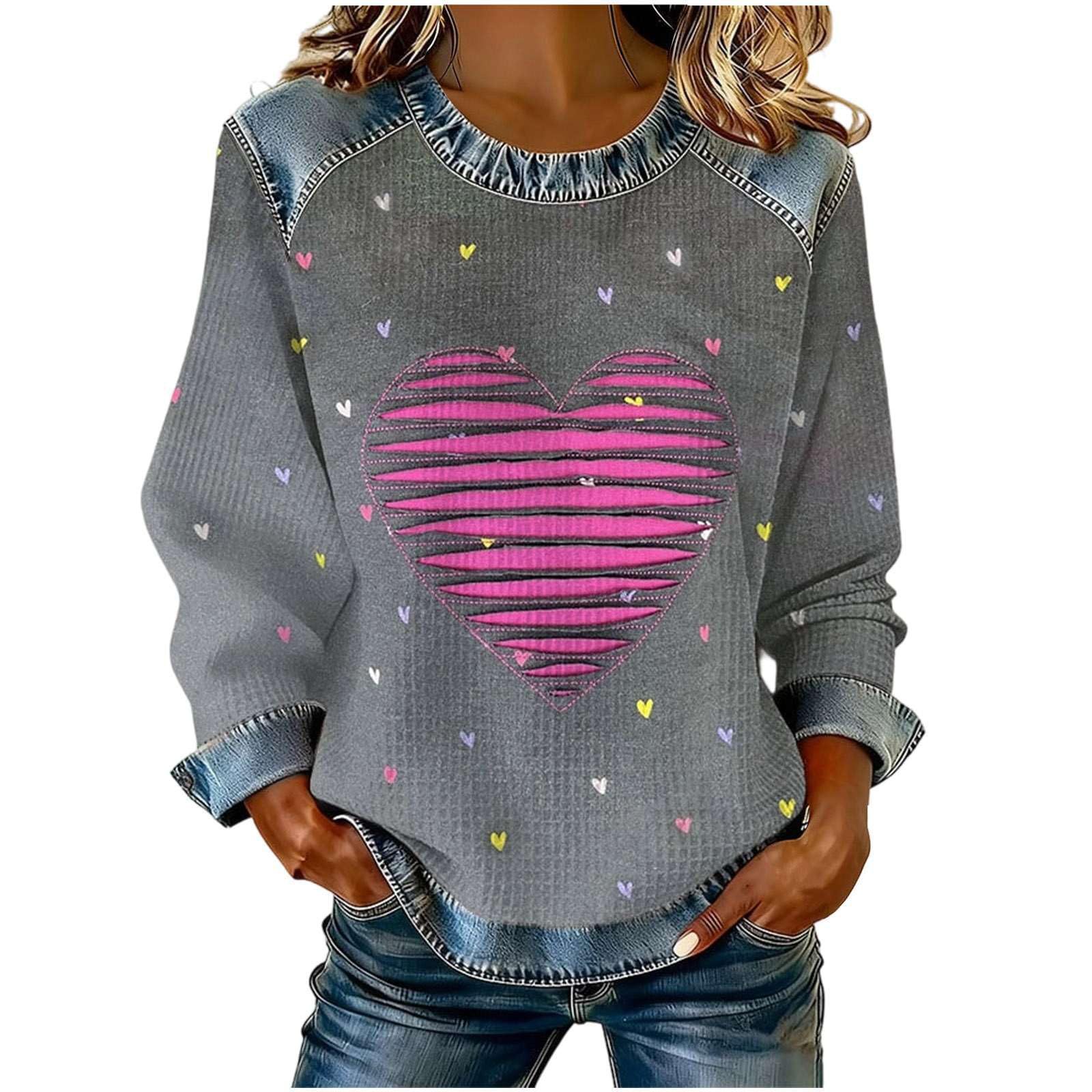 Women's Heart Print Crewneck Sweatshirt