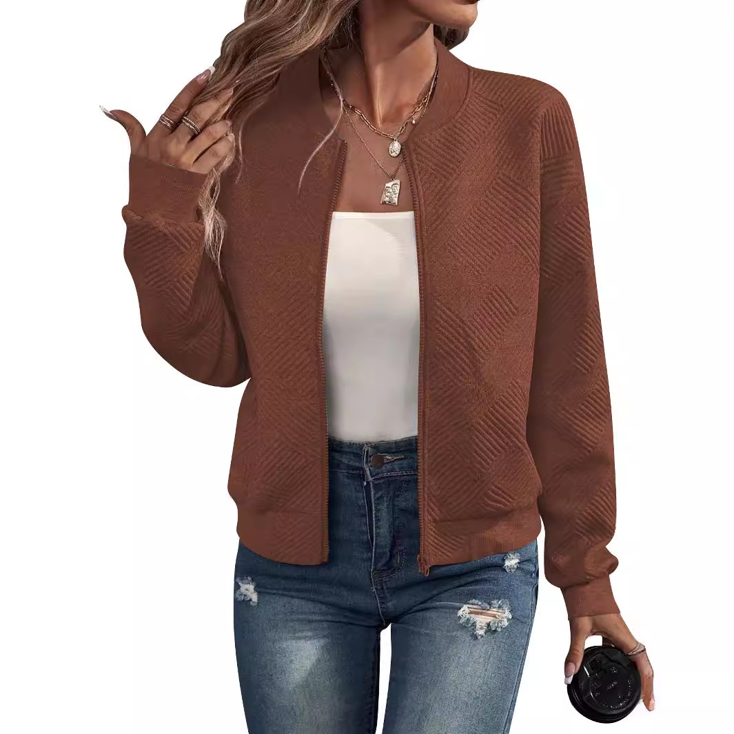 Women's Solid Zip-Up Baseball Collar Casual Jacket