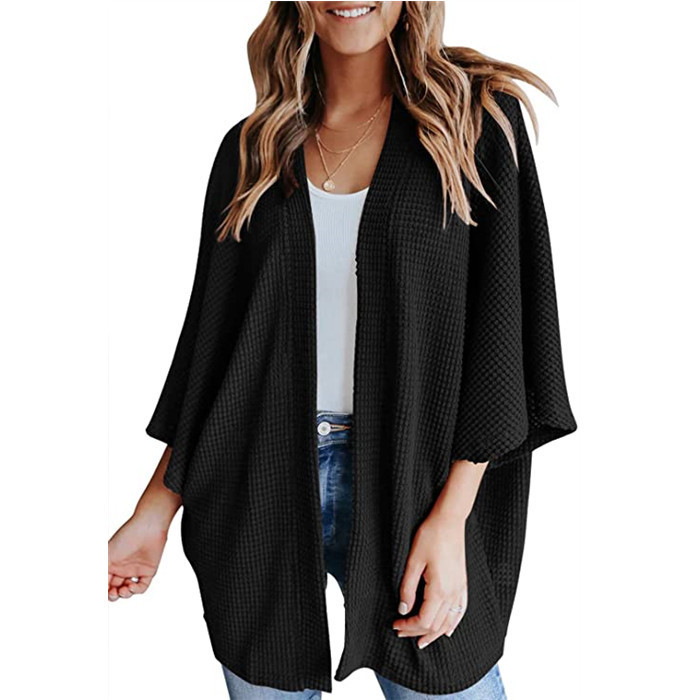 Women's Loose Knit Cardigan Blazer Collar 3/4 Sleeve
