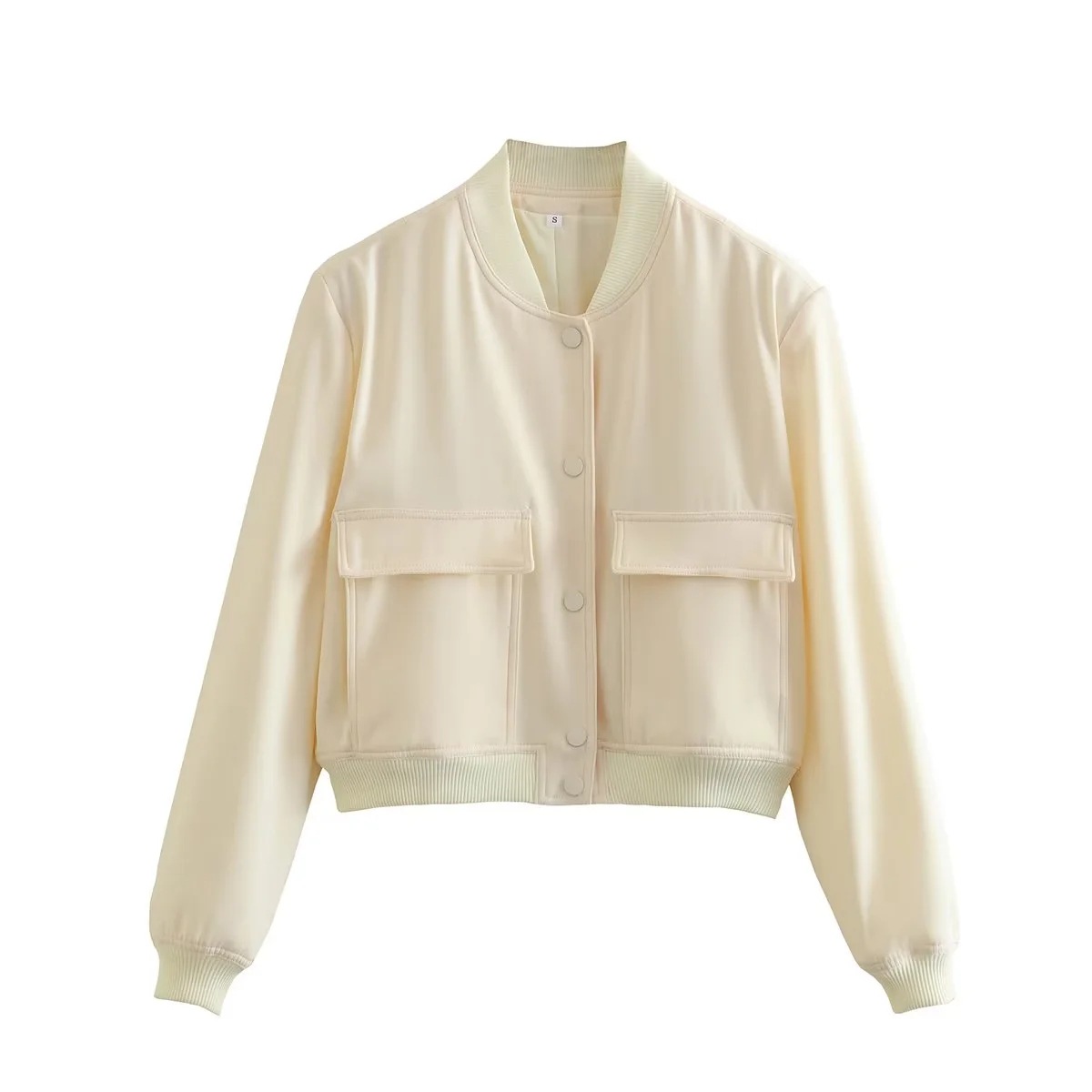 Women's Stand Collar Big Pocket Jacket Short Oversized