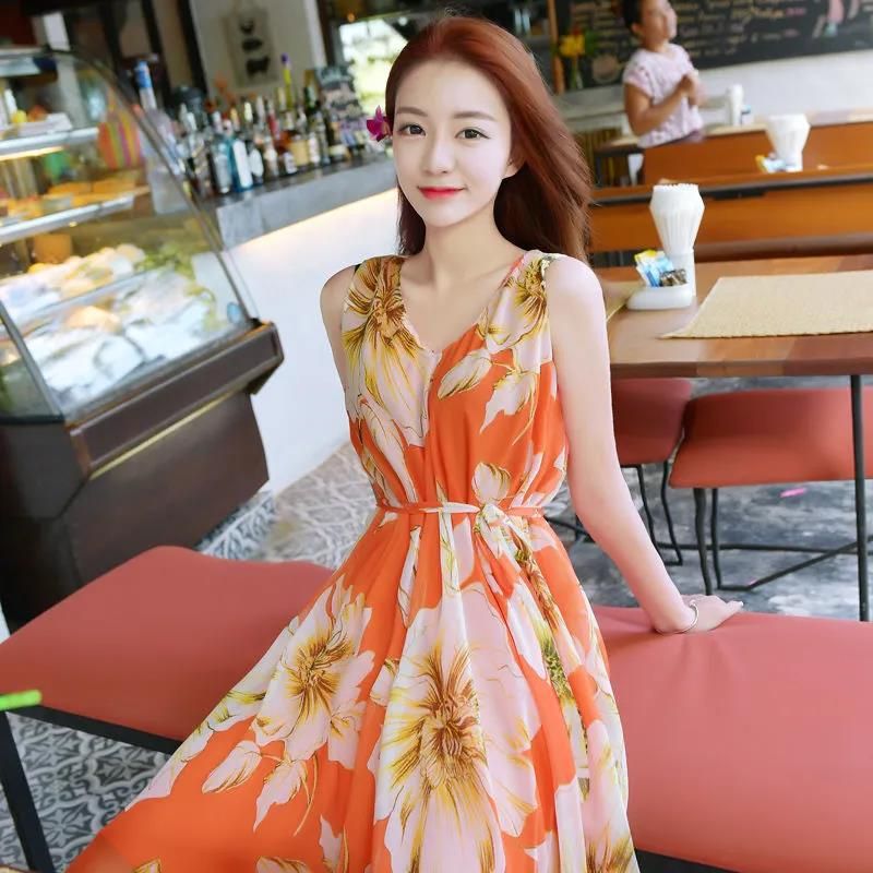 Women's Floral V-Neck A-Line Dress with Short Sleeves and Waist