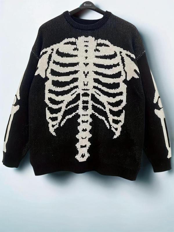 Colorblock Skull Jacquard Knit Sweater