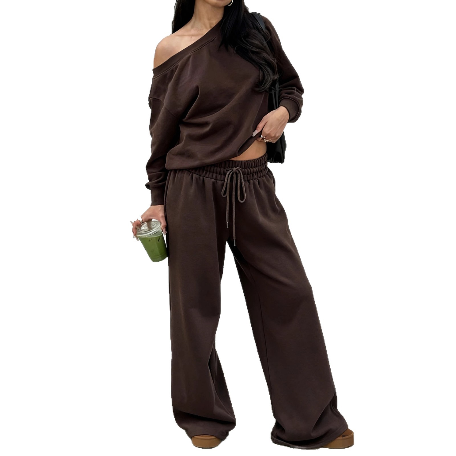 Women's One-Shoulder Long-Sleeve Top and Pants Set