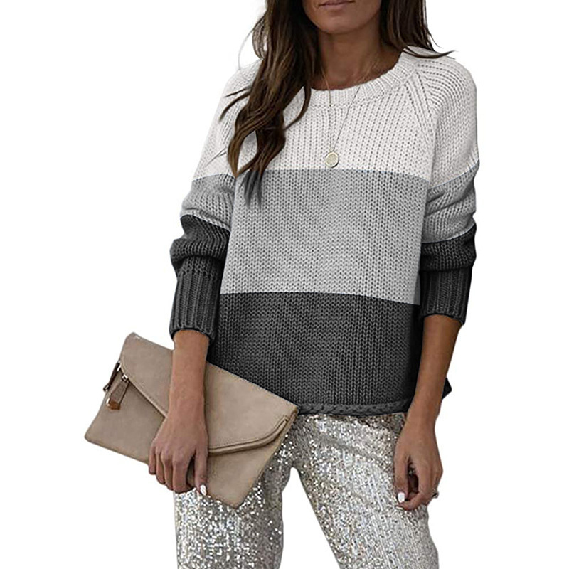 Women's Striped Crewneck Knit Sweater Plus Size Casual Pullover