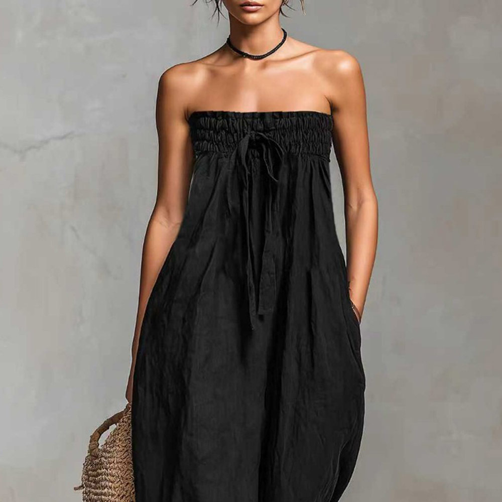 Women's Solid Color Wide-Leg Loose Casual Pants with Self-Tie Belt