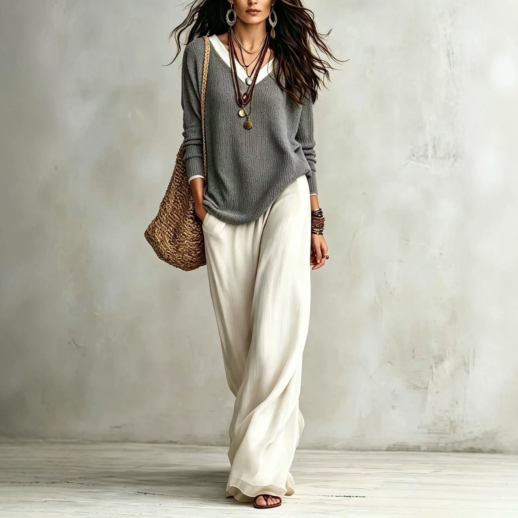 Women's Layered Top & Wide-Leg Pants Casual Set