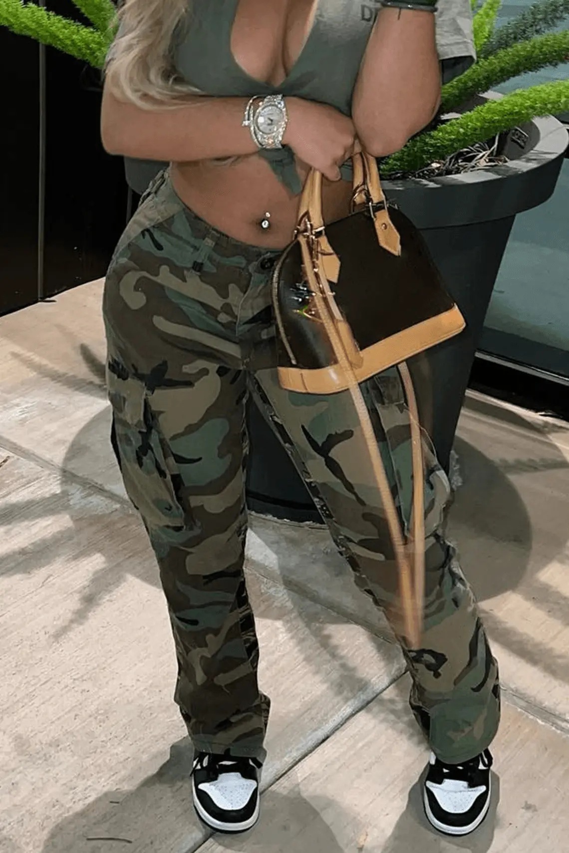 High-Waist Straight-Leg Camo Cargo Pants