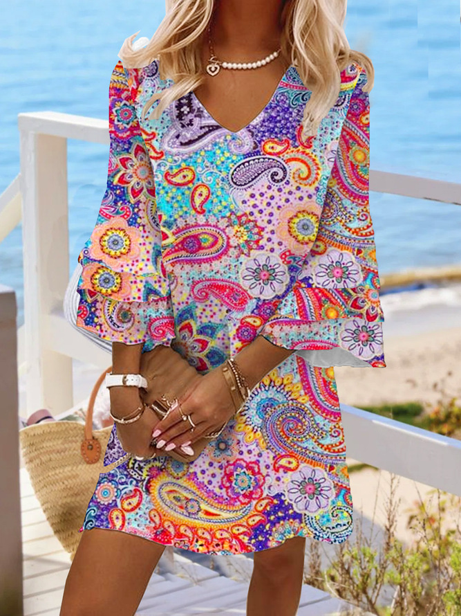 Women's Floral Print Ruched Midi Dress Sleeveless Deep V-Neck Slim Fit