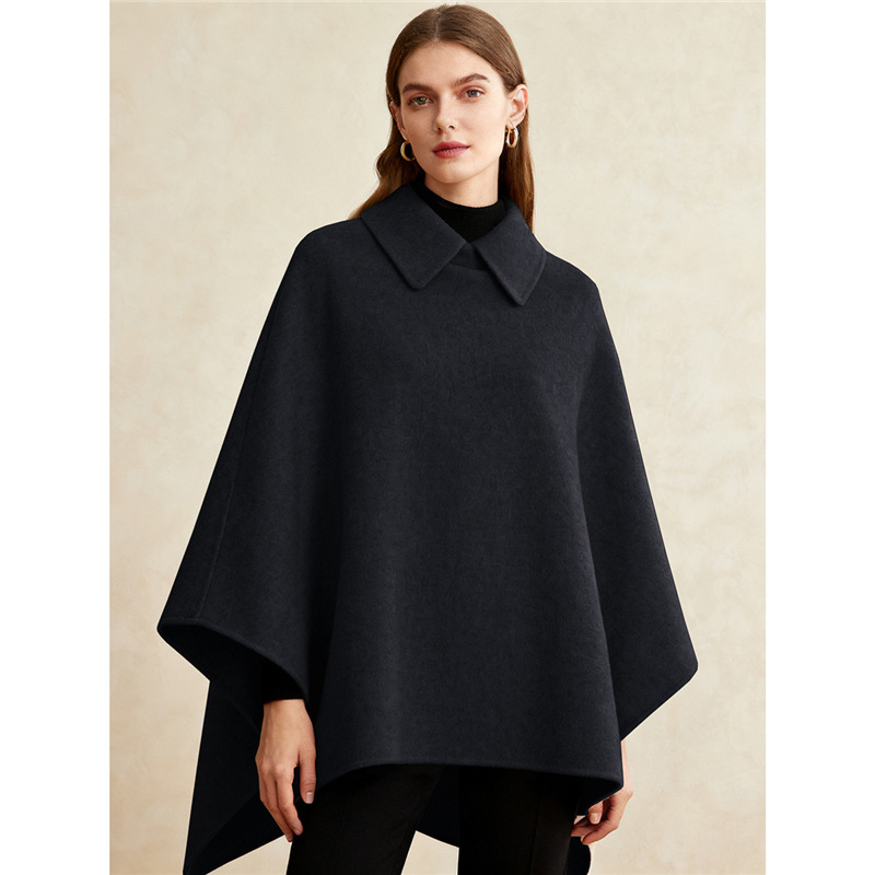 Women's Wool-Blend Long Cape Coat Slimming Elegant Cloak