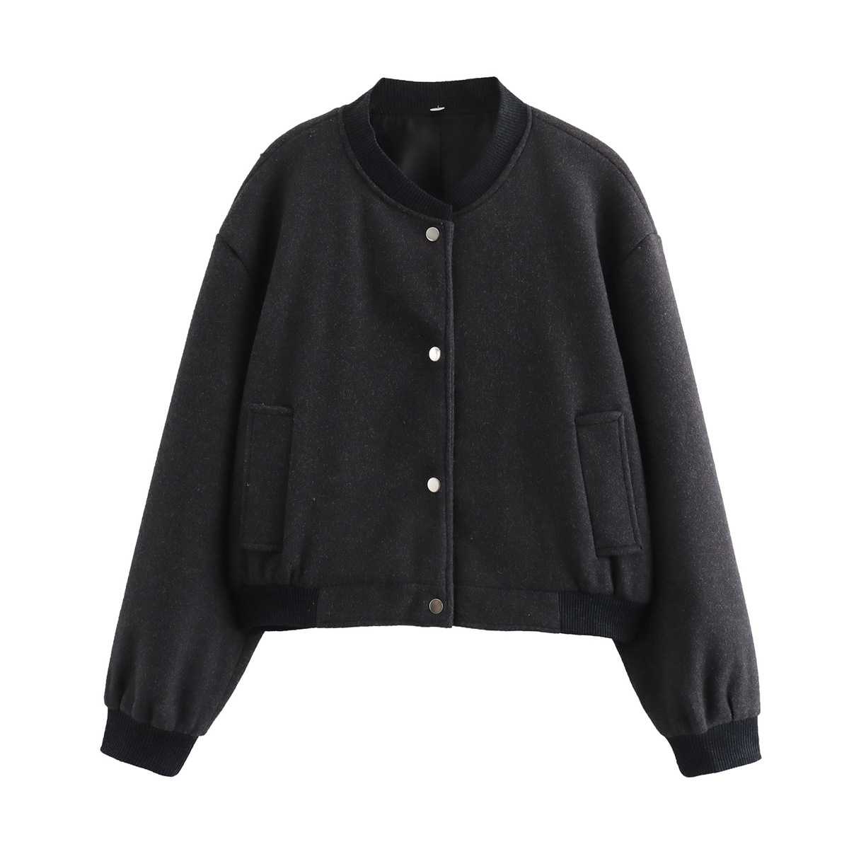 Women's Soft Tweed Jacket Round Neck Long Sleeve Button Front