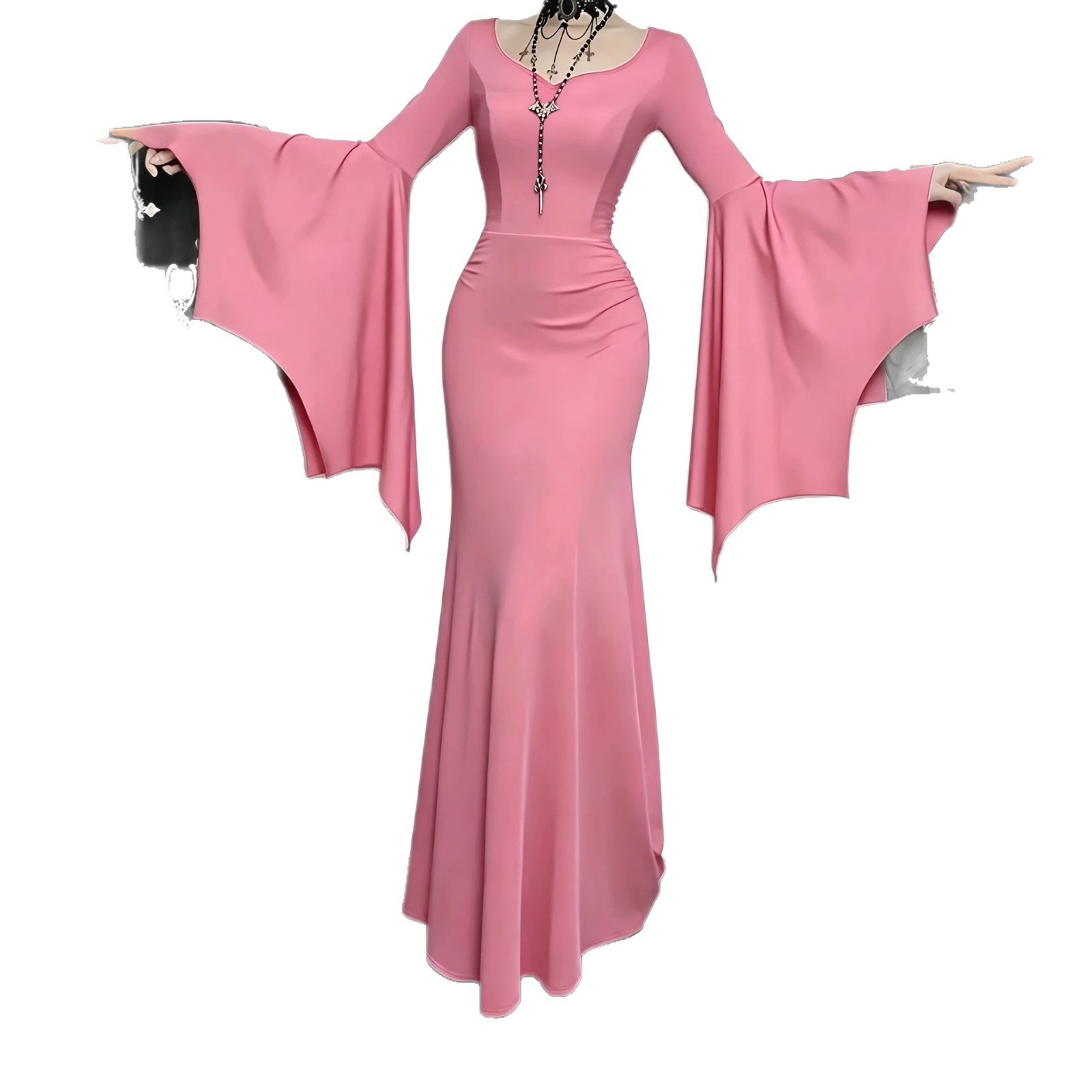 Gothic Bodycon Mermaid Dress with Batwing Sleeves