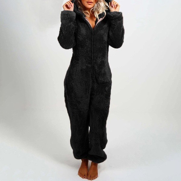 Women's Fleece-Lined Hooded Onesie Pajama Jumpsuit