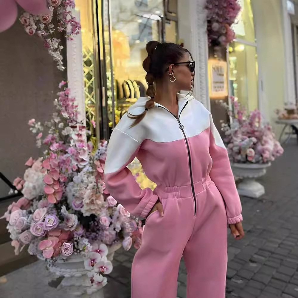 Women's Color-Block Long Sleeve Jumpsuit Casual Sporty Streetwear
