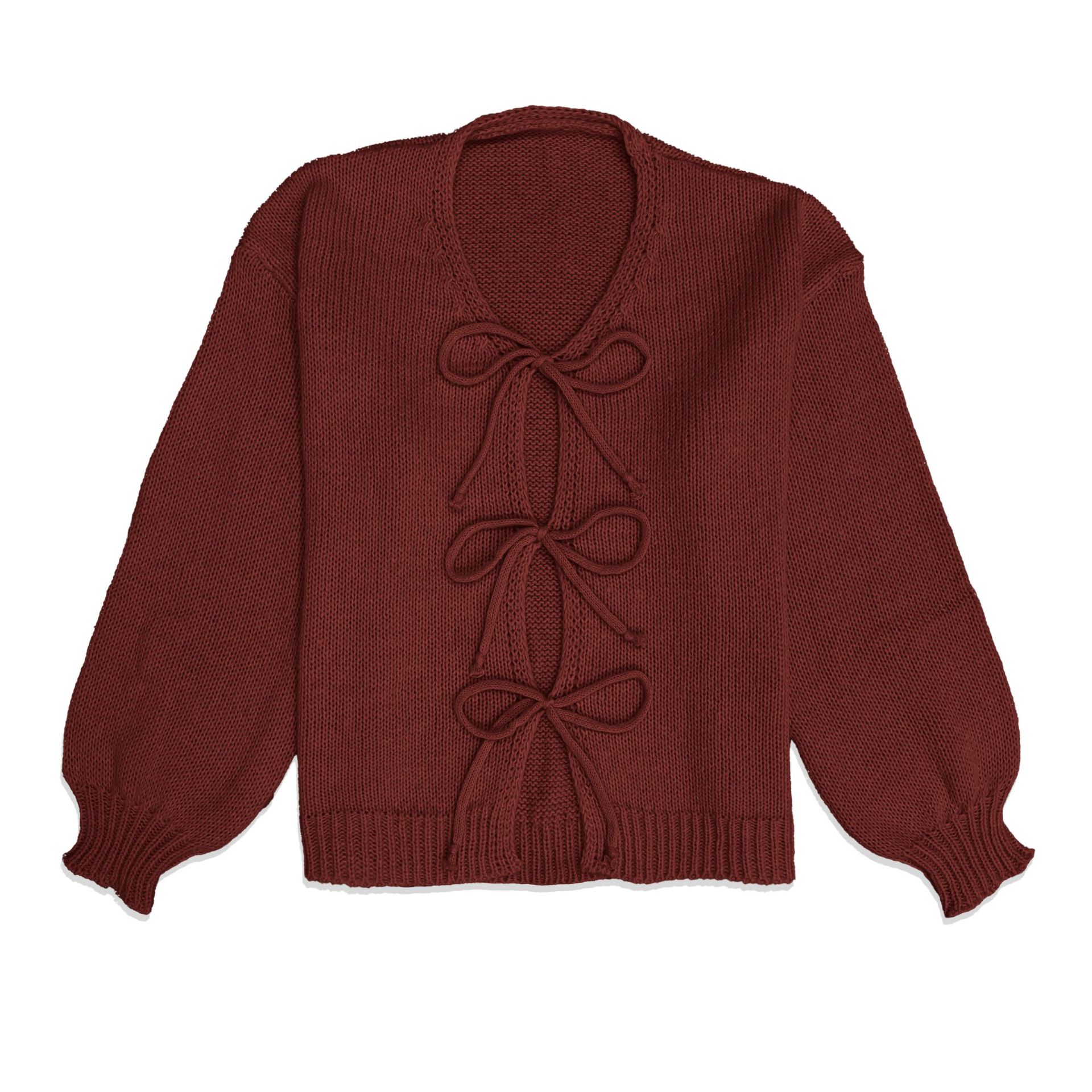 Crewneck Tie-Front Knit Cardigan Sweater
