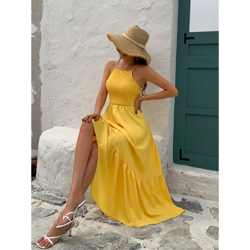 Suede-Feel Sleeveless Slip Dress Solid Color Long Dress