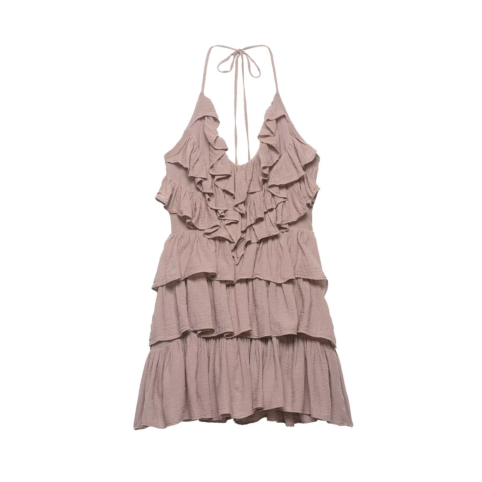 Sexy Open-Back Tiered Halter Dress