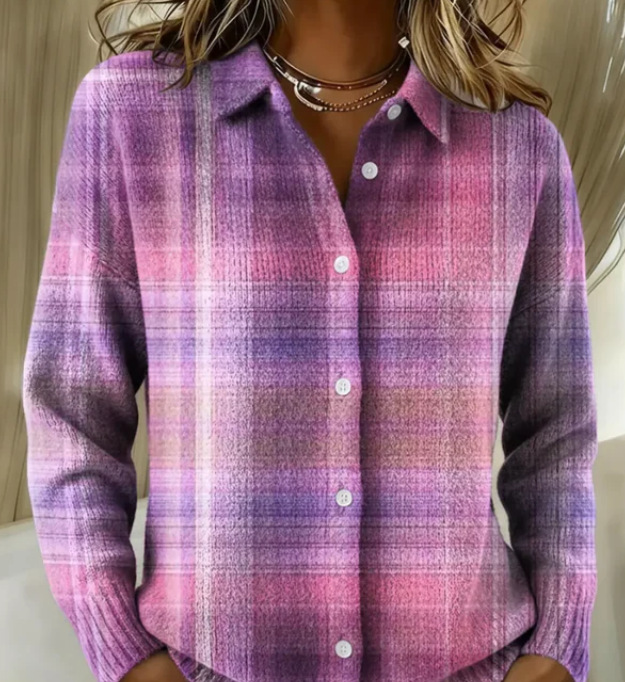 Women's Collared Button-Front Cardigan Sweater, Solid 3D Print Knit, Loose Fit