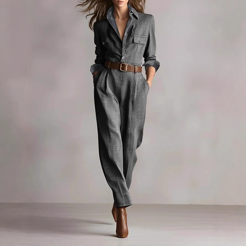 Women's Retro Plaid Cargo Jumpsuit with Wide Leg