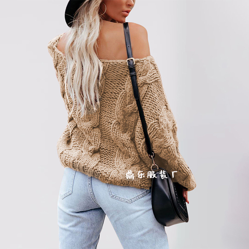 Women's Off-Shoulder Cable Knit Pullover Sweater