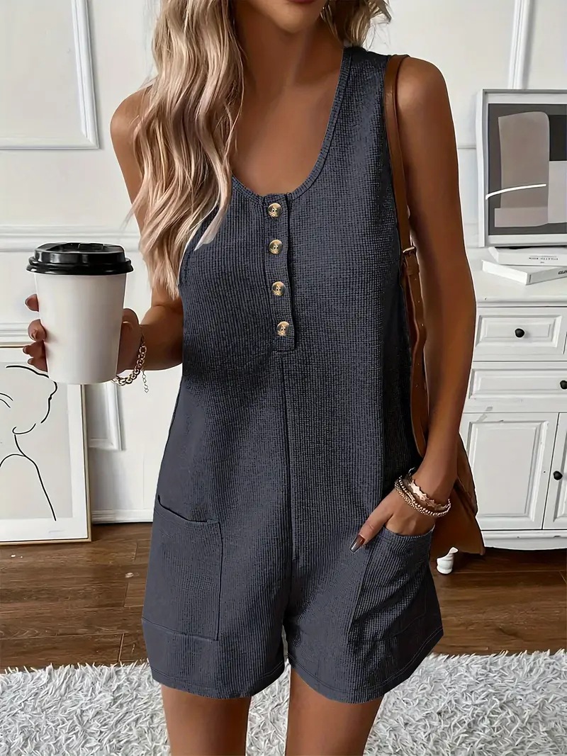 Women's Sleeveless Button Pocket Plaid Jumpsuit