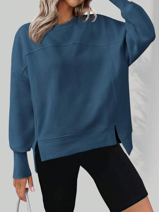 Women's Crewneck Long-Sleeve Split Loose Casual Pullover Sweatshirt