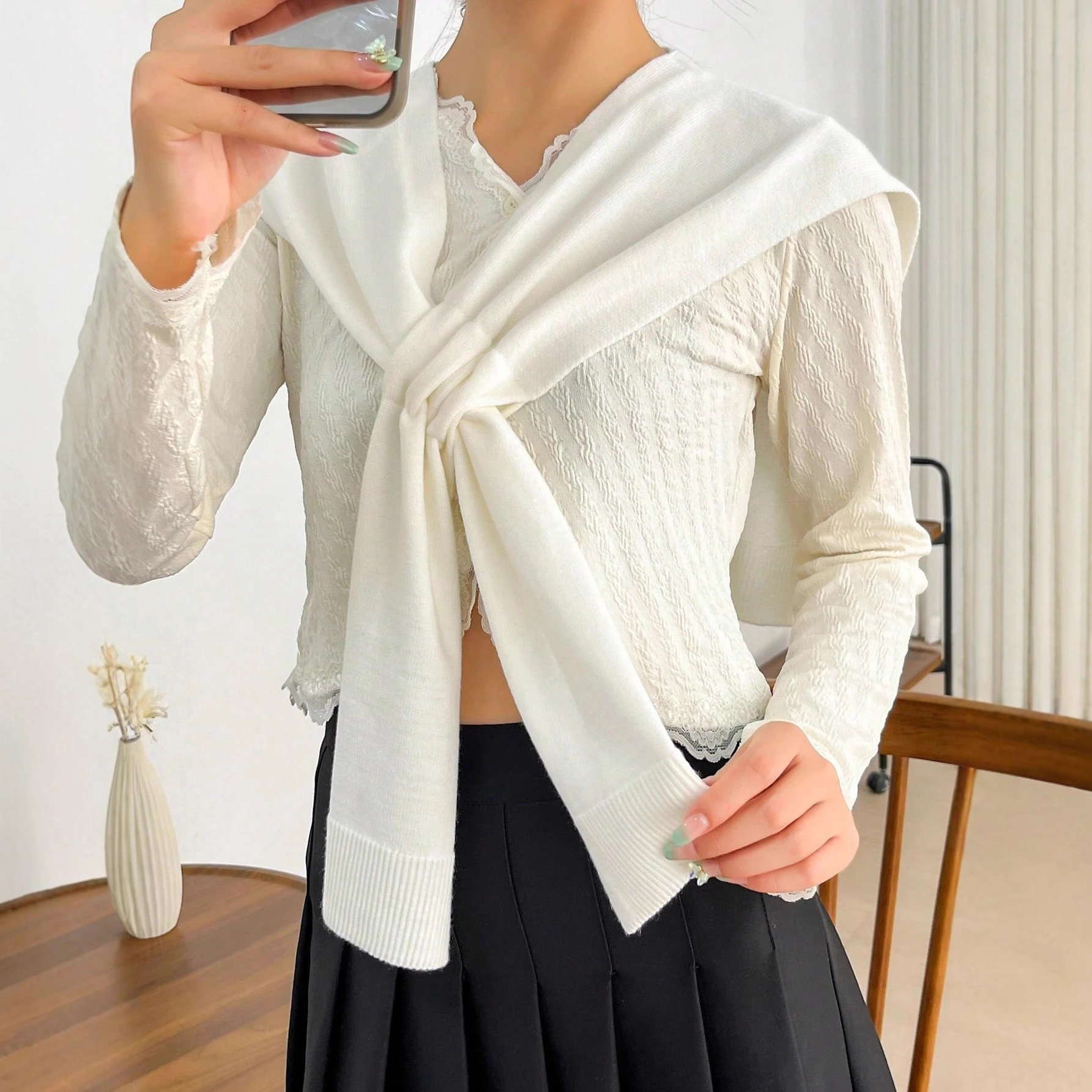 Women's Solid Knit Cross-Over Shoulder Wrap
