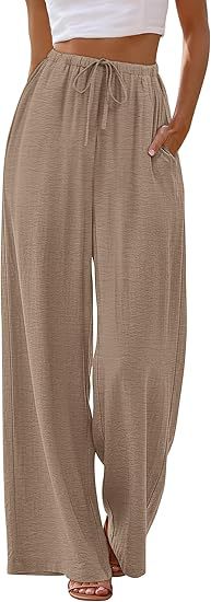 Women's Summer Solid Color Drawstring Wide-Leg Pants