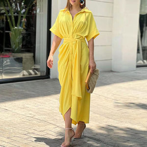 Women's Printed Collared High-Waist Shirt Dress