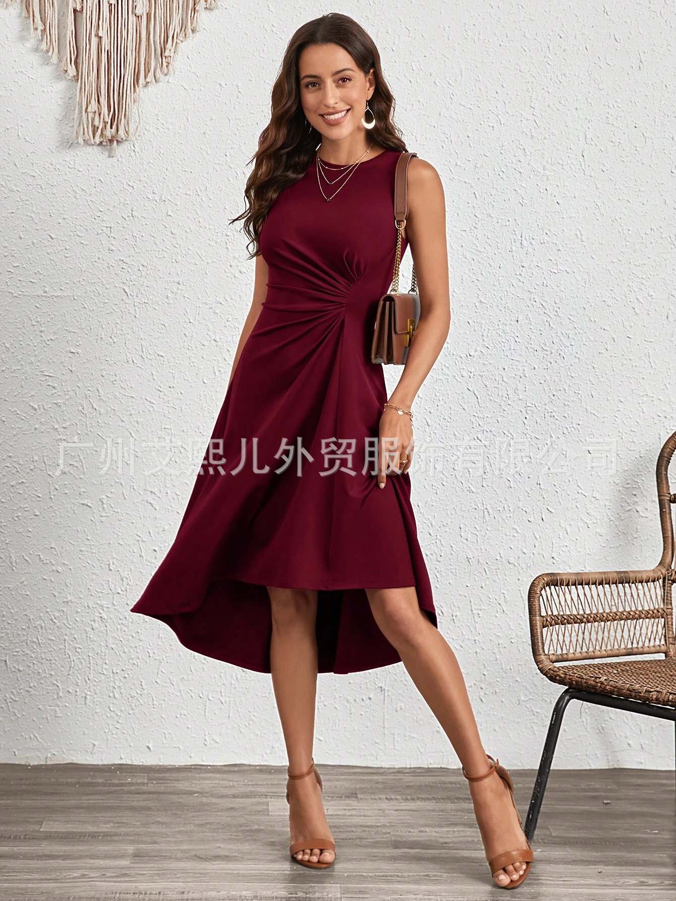 Women's Sleeveless Solid A-Line Pleated Midi Dress