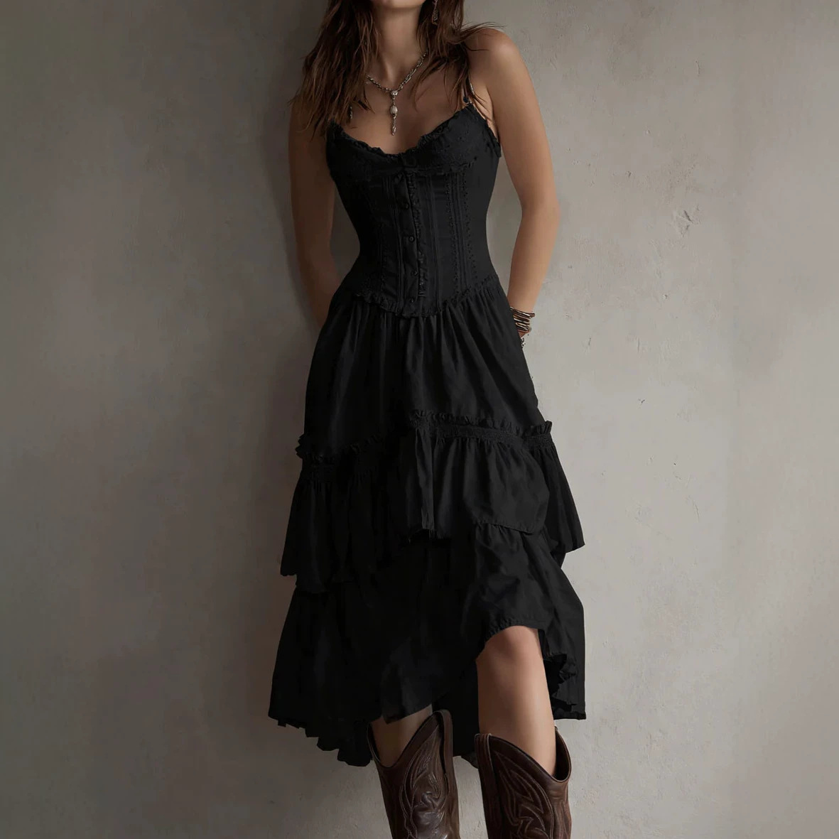 French Vintage Sleeveless Midi Dress Slim Fit Elegant