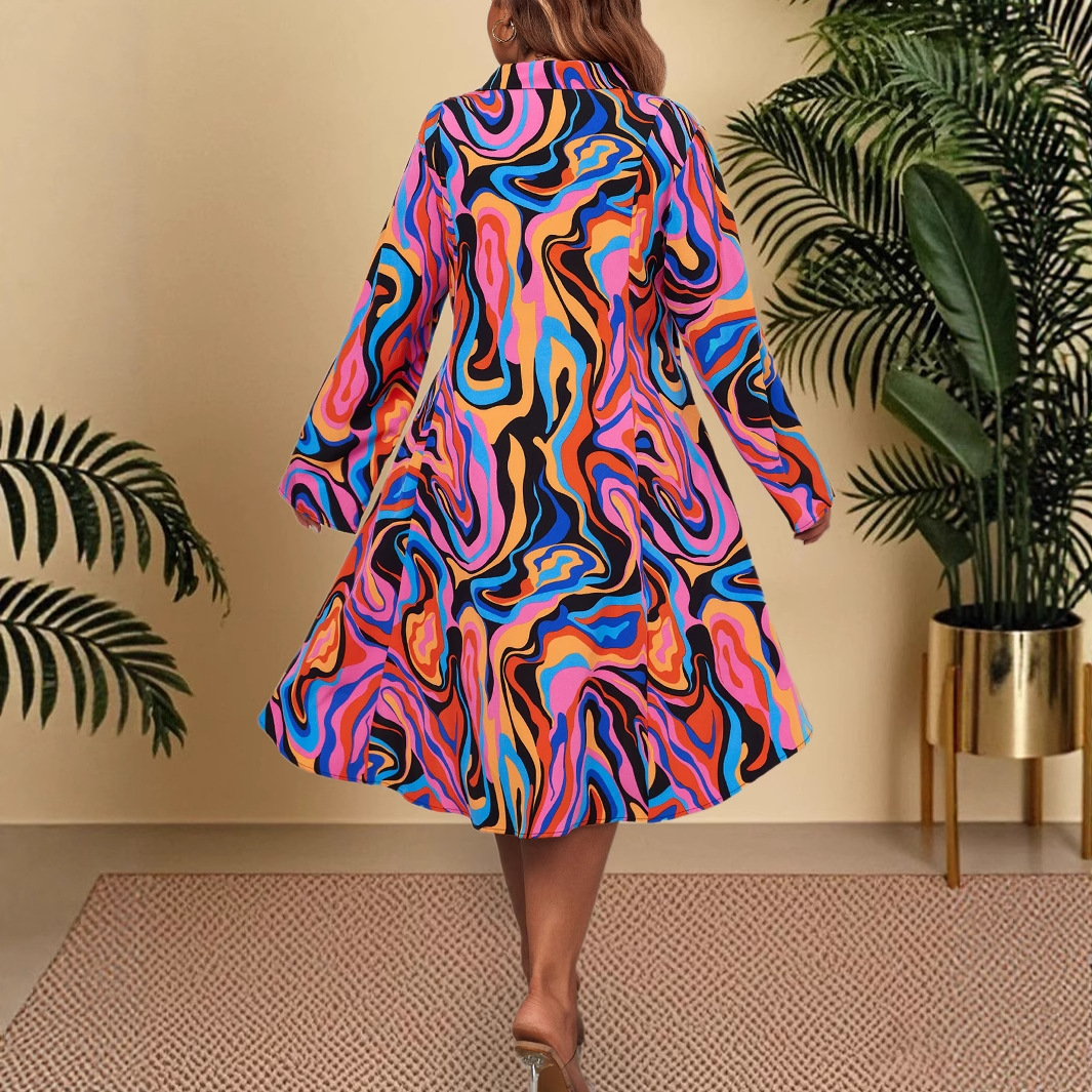 Polo Collar Floral Print Loose Midi Dress