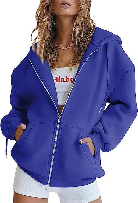 Women's Minimalist Solid Print Zip-Up Hoodie