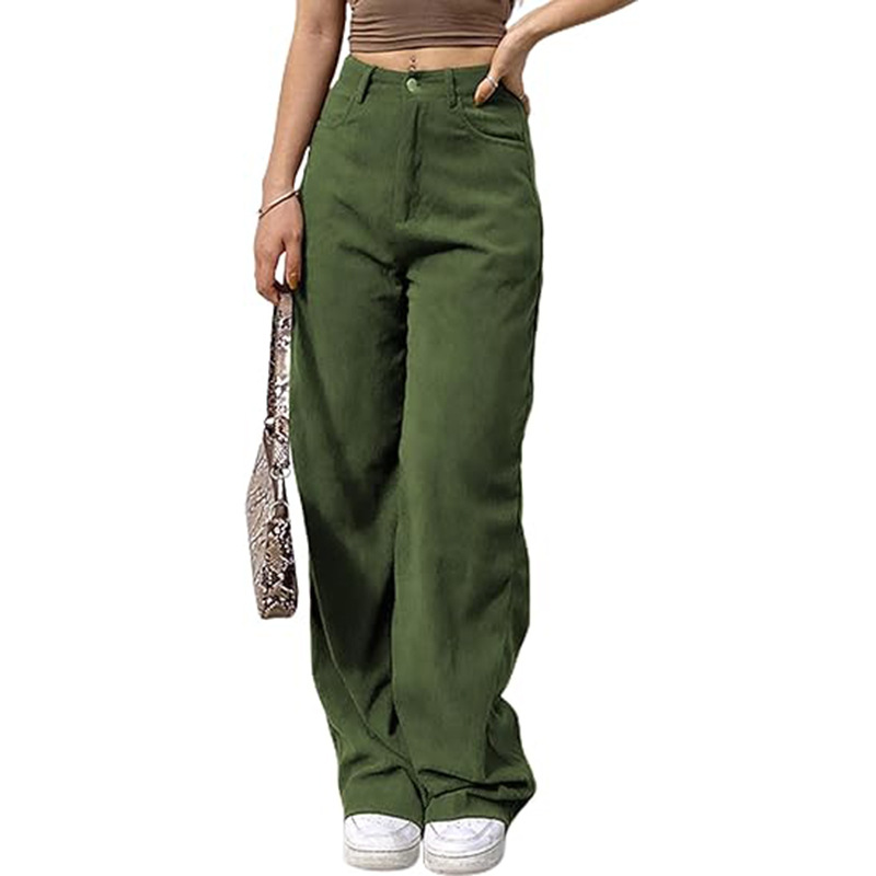Women's High-Waist Corduroy Wide-Leg Straight Pants Solid Casual