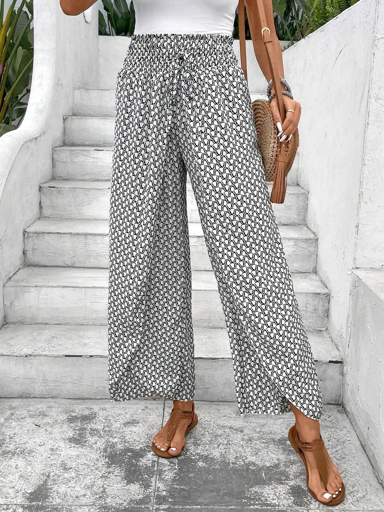 Floral Wide-Leg Skirt Pants with Side Slit