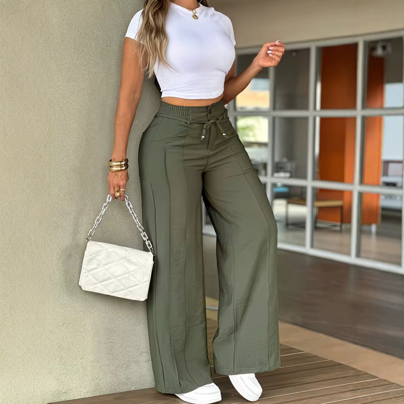 Women's Casual Straight-Leg Drawstring Pants with Pintuck Detail