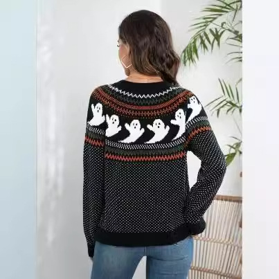 Halloween Ghost Polka Dot Long Sleeve Knit Cardigan Sweater Women Loose