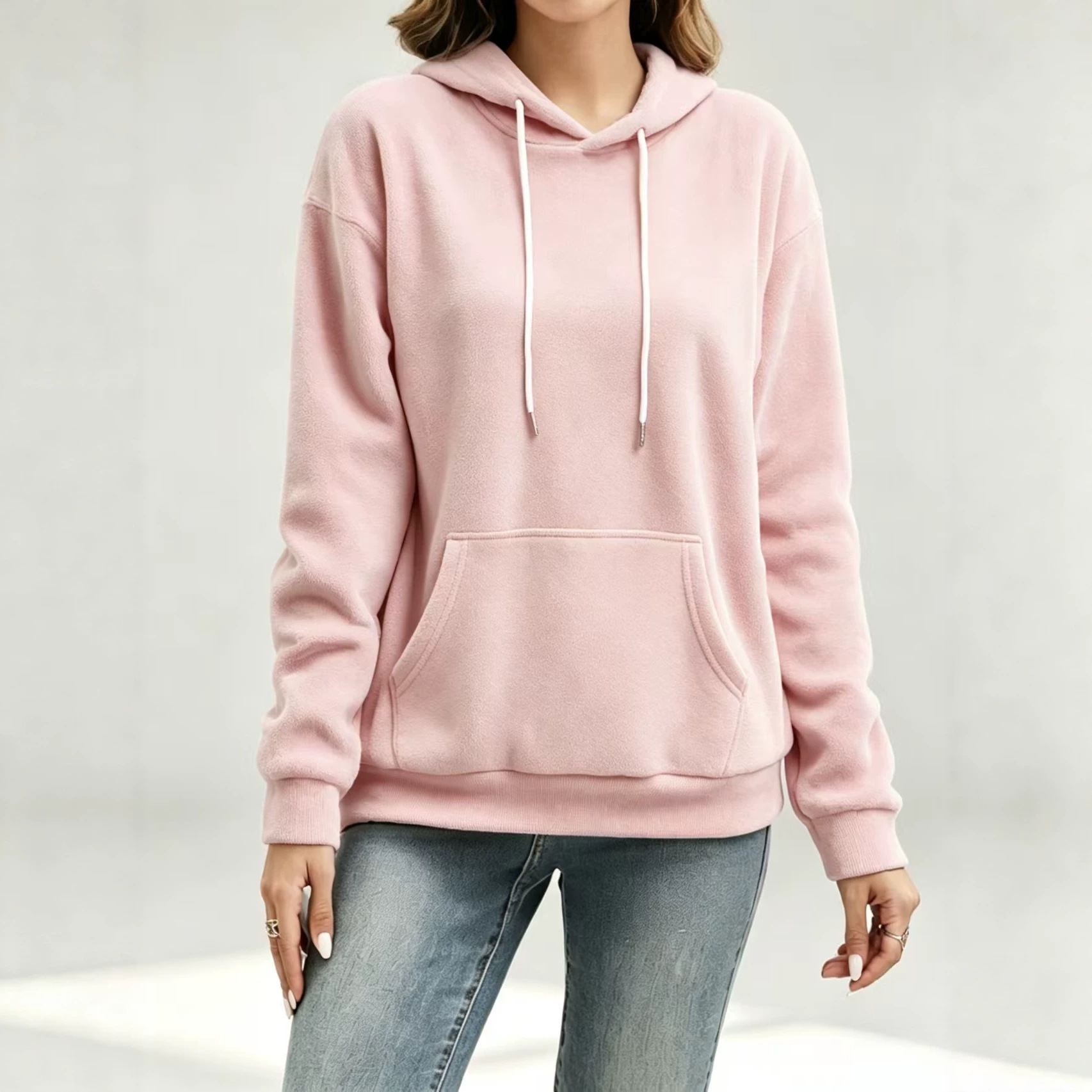 Women's Casual Loose Solid Hooded Kangaroo Pocket Sweatshirt Long Sleeve