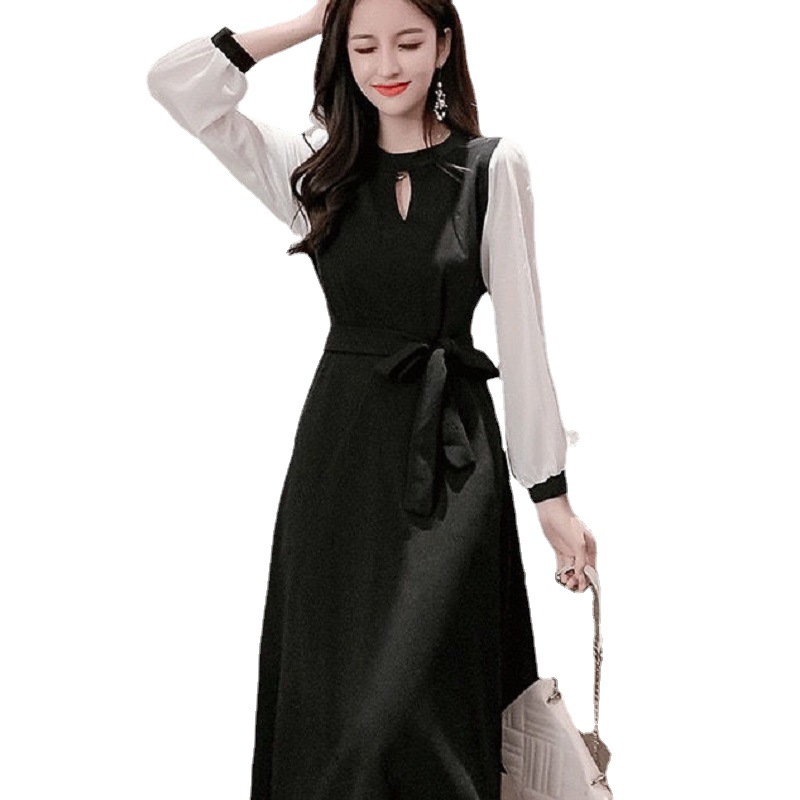 Women's Long Sleeve Little Black Dress A-Line Midi