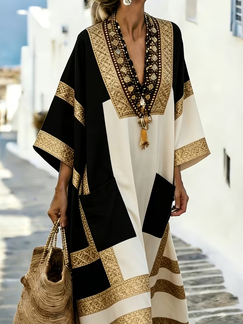 Women's Boho A-Line Midi Dress with 3D Print