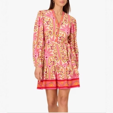 Women's Floral Print V-Neck Tassel Boho Midi Dress Long Sleeve