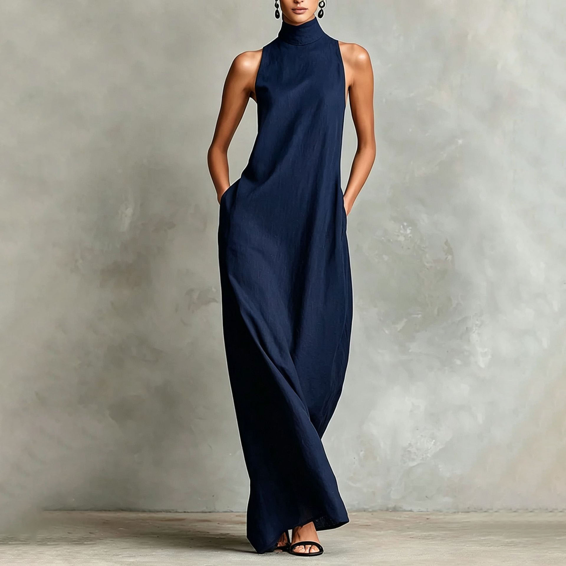 High Neck Sleeveless Long Dress Loose Casual Minimalist