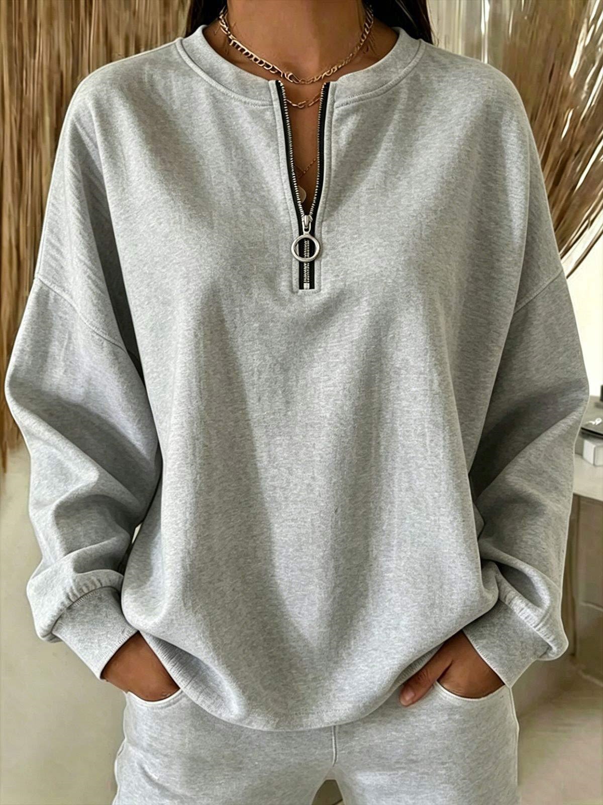 Women's Crewneck Half-Zip Pullover Long-Sleeve Sweatshirt