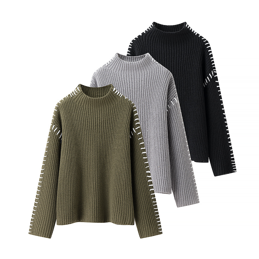 Women's High Neck Color Block Pullover Sweater