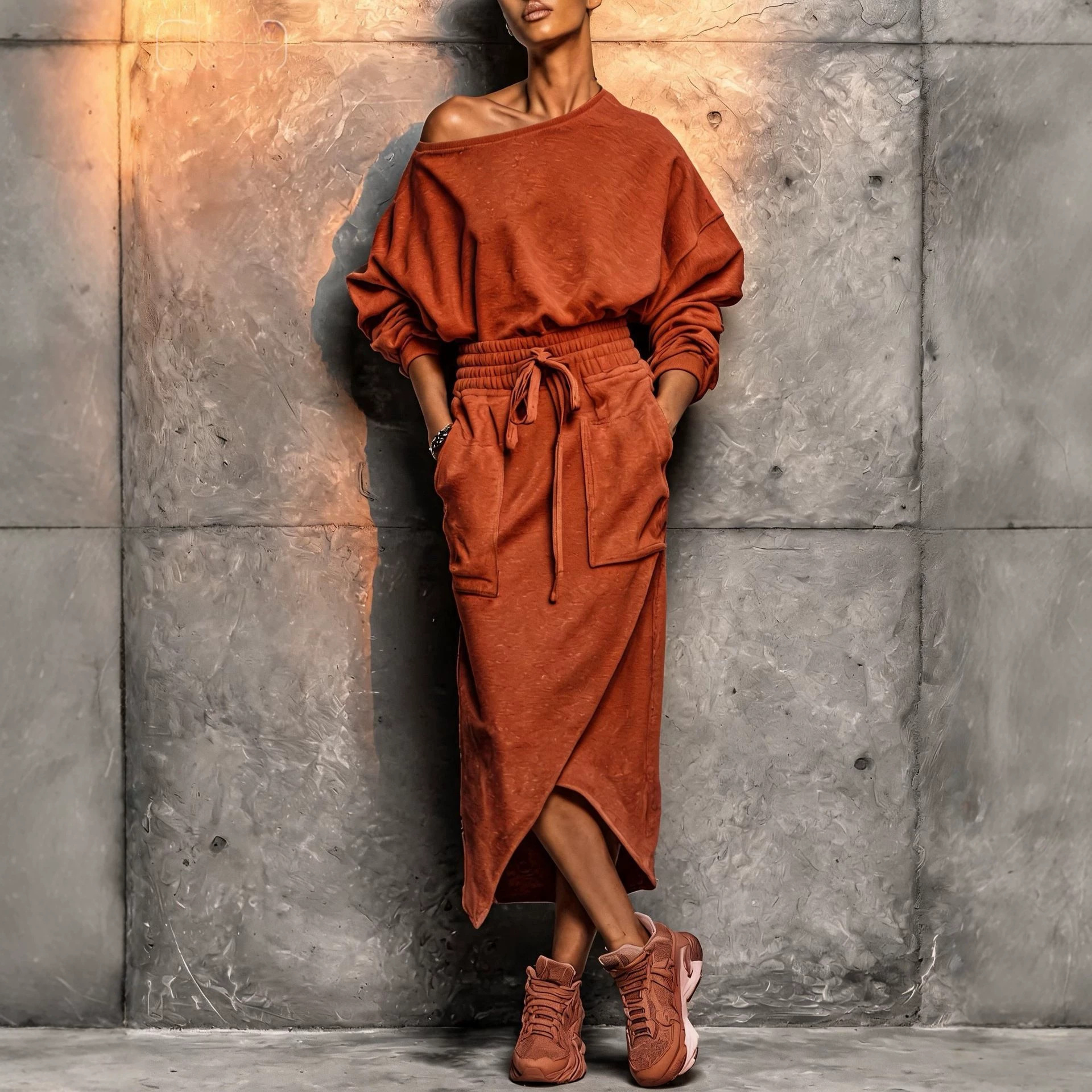 Women's Solid Color Casual Loose Long Skirt Two-Piece Set