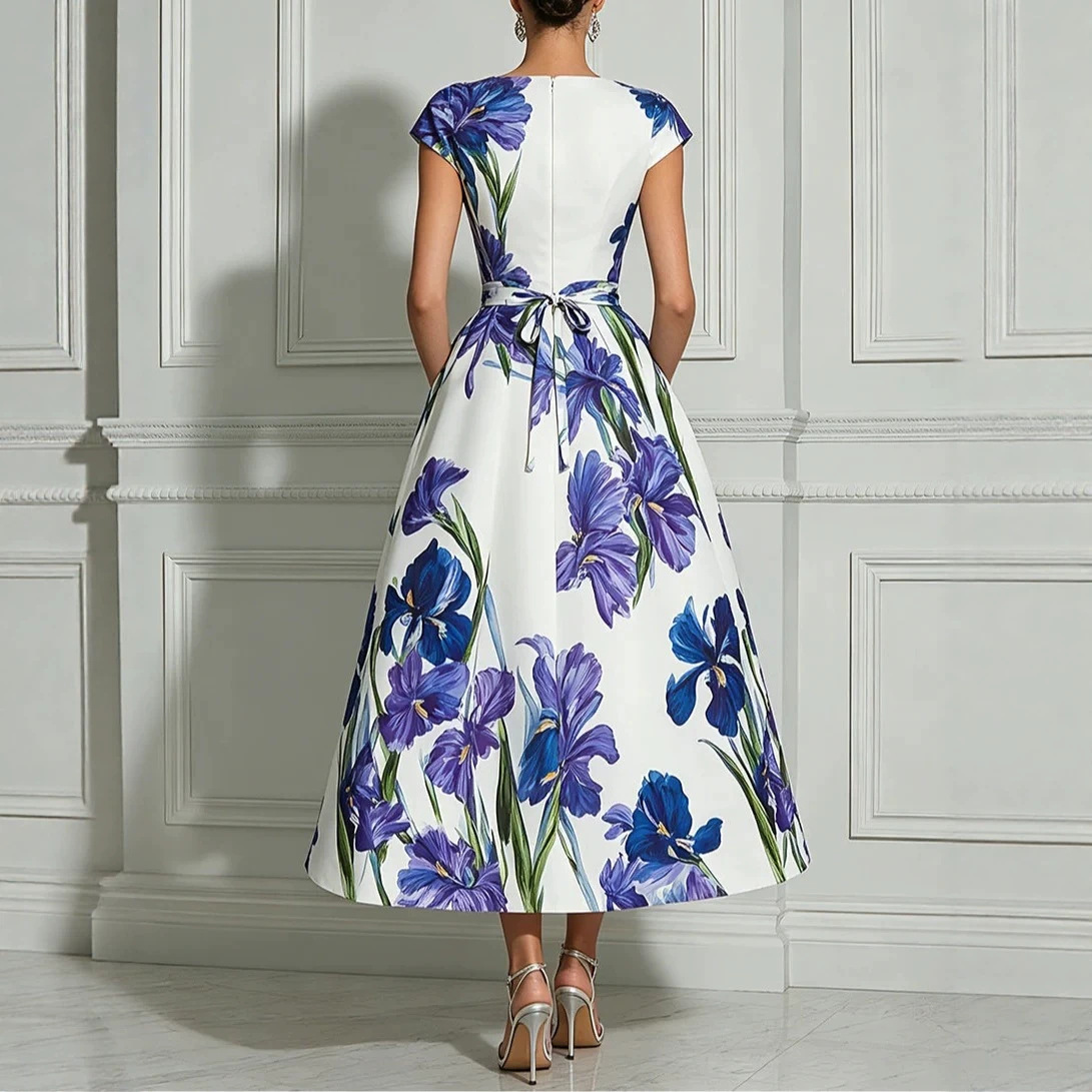 Sleeveless Round Neck Blue and White Porcelain Print Long Dress
