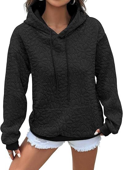 Women's Textured Hooded Long-Sleeve Pullover Sweatshirt