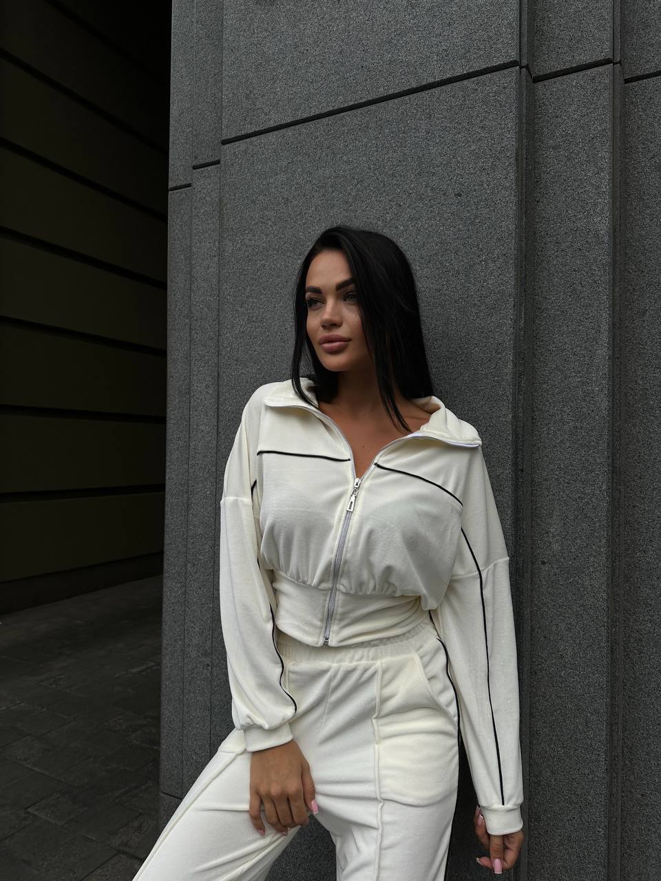 Women's Casual Two-Piece Set Long Sleeve Cardigan Sweatshirt & Striped Pants